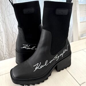 KARL LAGERFELD Women Damen Cavsi Stiefelette Black Rubber Boots Size 7